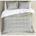 thumbnail image 1 of Grey and Yellow Duvet Cover Set, Christmas Themed Ornament Holiday Hearts and Flowers, Decorative 3 Piece Bedding Set with 2 Pillow Shams, Queen Size, Beige Yellow Pale Grey, by Ambesonne, 1 of 3