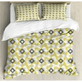 thumbnail image 1 of Grey and Yellow Duvet Cover Set, Geometric Retro 60s 70s Home Inspired Rounds Squares Image, Decorative 3 Piece Bedding Set with 2 Pillow Shams, Queen Size, Charcoal Grey Marigold, by Ambesonne, 1 of 3