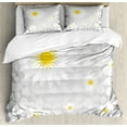 thumbnail image 1 of Grey and Yellow Duvet Cover Set, Hawaiian Island Flowers on Abstract Animal Print Theme Backdrop, Decorative 3 Piece Bedding Set with 2 Pillow Shams, Queen Size, White and Pale Grey, by Ambesonne, 1 of 3