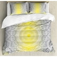 thumbnail image 1 of Grey and Yellow Duvet Cover Set, Mandala Ombre Old Boho Pattern with Spiral Round Floral Print, Decorative 3 Piece Bedding Set with 2 Pillow Shams, Queen Size, Yellow Grey, by Ambesonne, 1 of 3