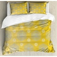 thumbnail image 1 of Grey and Yellow Duvet Cover Set, Retro Vintage Bohemic Image of Flowers Swilrs Art Print, Decorative 3 Piece Bedding Set with 2 Pillow Shams, King Size, Blue Grey Marigold, by Ambesonne, 1 of 3