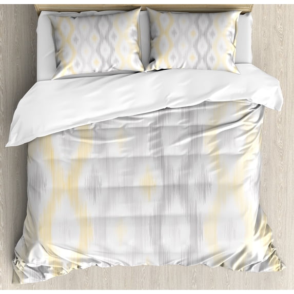 Grey and Yellow Duvet Cover Set, Sketchy Hand Drawn Abstract Chain Like Design, Decorative 3 Piece Bedding Set with 2 Pillow Shams, Calking Size, Pale Grey and Yellow, by Ambesonne