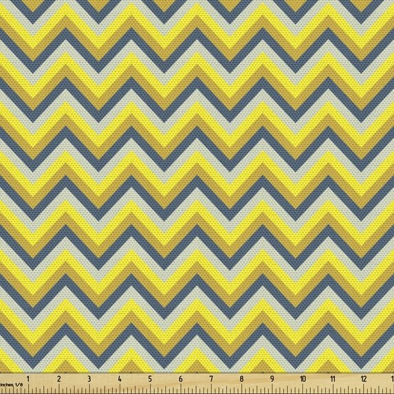 Grey Yellow Fabric by the Yard, Abstract Chevron Repetitive Pattern, Upholstery Fabric for Dining Chairs Home Decor Accents, 2 Yards, Night Blue Yellow by Ambesonne