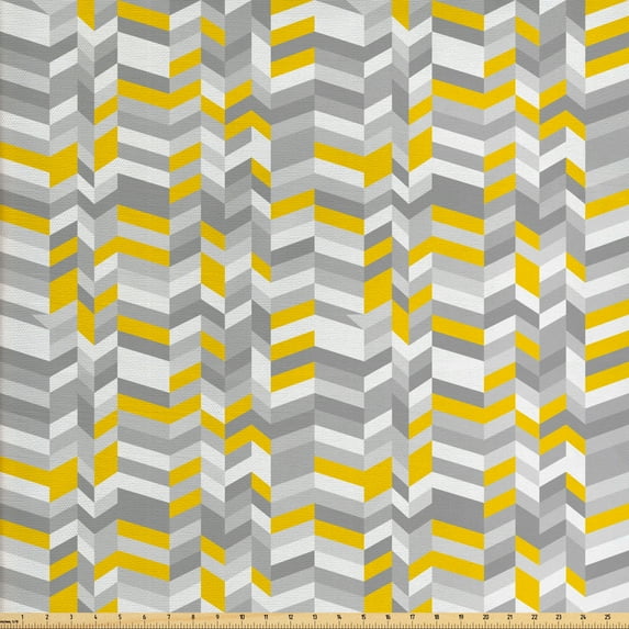 Ambesonne Vintage Fabric by the Yard Upholstery, Home Style Zig Zag, 3 Yards, Grey Yellow