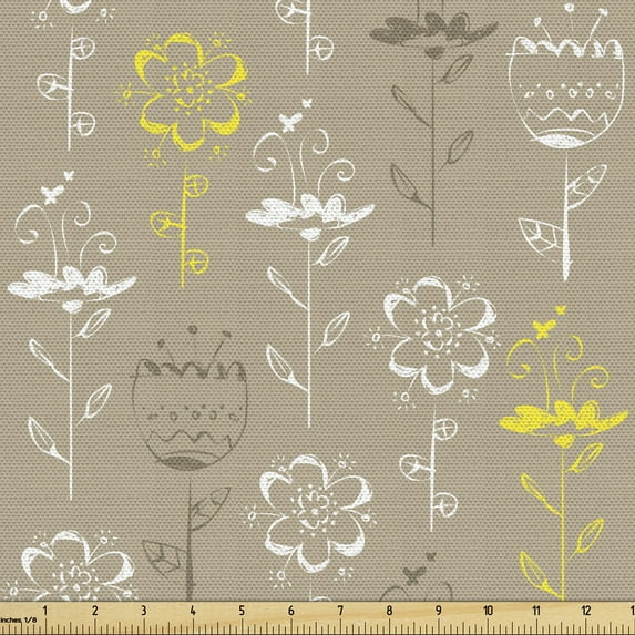 Ambesonne Cocoa Fabric by the Yard Upholstery, Flowers Butterfly, 1 Yard, Cocoa Black and White