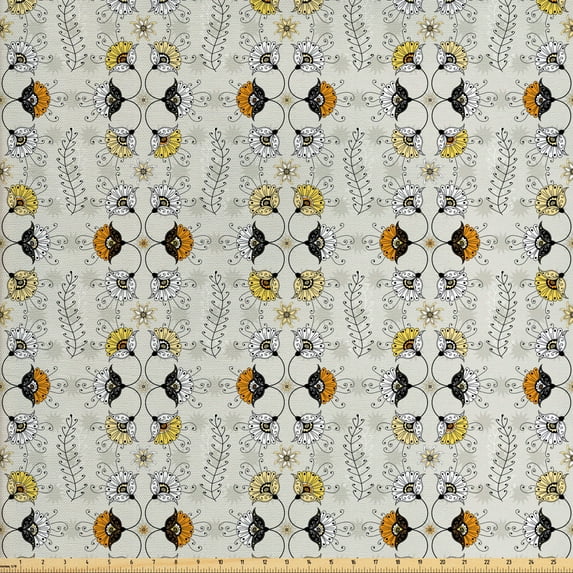 Ambesonne Ethnic Fabric by the Yard Upholstery, Paisley Flowers, 2 Yards, Pale Grey Marigold