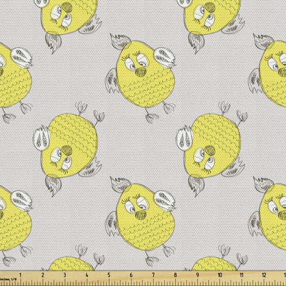 Ambesonne Sketchy Fabric by the Yard Upholstery, Cartoon Hipster, 5 Yards, Marigold and Teal