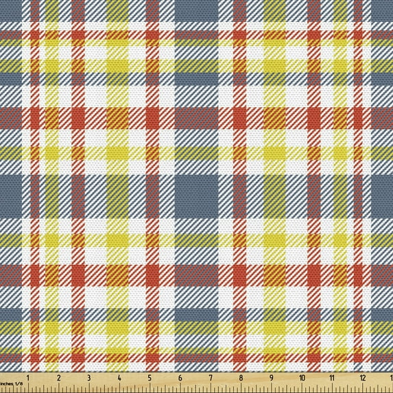 Ambesonne Grey Yellow Fabric by the Yard Upholstery, Colorful Cheery Plaid, 2 Yards, Multicolor