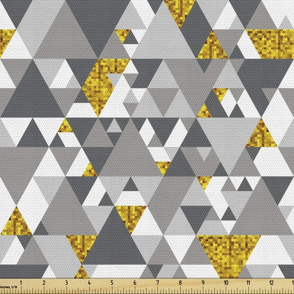 Ambesonne Yellow Grey Fabric by the Yard Upholstery, Zig Zag Triangles, 10 Yards, Charcoal Grey Marigold