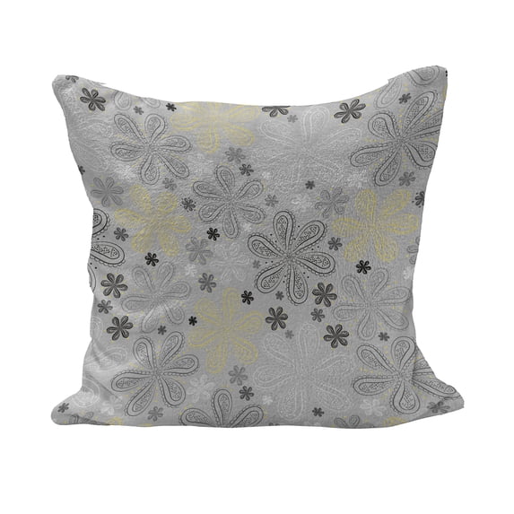 Grey and Yellow Fluffy Throw Pillow Cushion Cover, Bohem Style Paisley Print Flowers Dots Art Image, Decorative Square Accent Pillow Case, 18" x 18", Pale Grey White, by Ambesonne