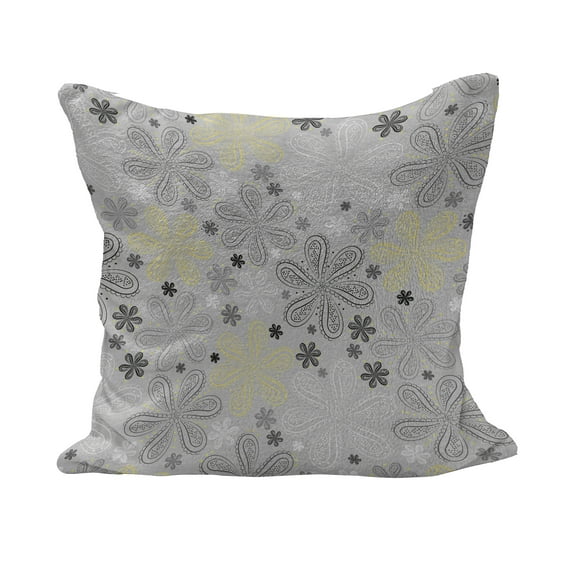 Grey and Yellow Fluffy Throw Pillow Cushion Cover, Bohem Style Paisley Print Flowers Dots Art Image, Decorative Square Accent Pillow Case, 20" x 20", Pale Grey White, by Ambesonne