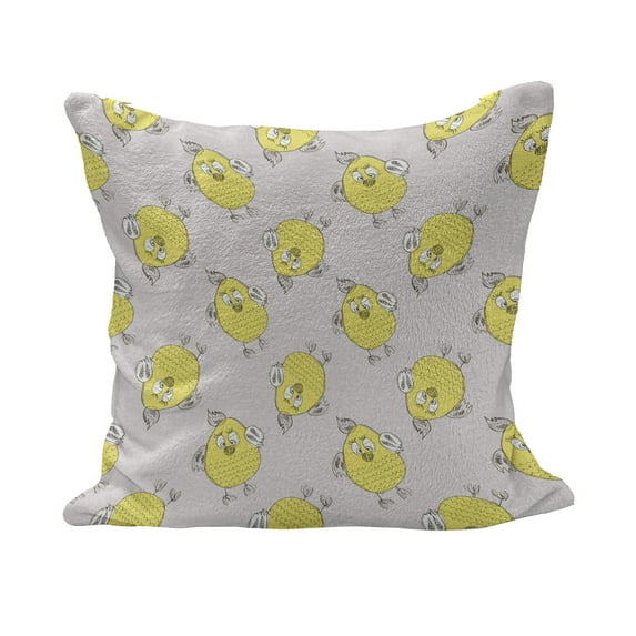 Grey and Yellow Fluffy Throw Pillow Cushion Cover, Sketchy Hand Drawn Design of Cartoon Owls Modern Hipster Style Image, Decorative Square Pillow Case, 36" x 36", Marigold and Teal, by Ambesonne