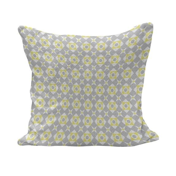 Grey and Yellow Fluffy Throw Pillow Cushion Cover, Tile Inspired Squares Rounds in Triangles Image, Decorative Square Accent Pillow Case, 18" x 18", Pale Yellow Pale Grey, by Ambesonne