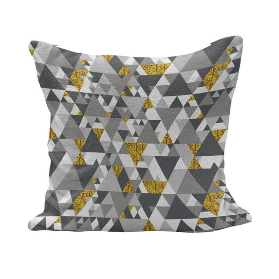 Grey and Yellow Fluffy Throw Pillow Cushion Cover, Zig Zag Triangles Futuristic Design with Yellow Details, Decorative Square Accent Pillow Case, 24" x 24", Charcoal Grey Marigold, by Ambesonne