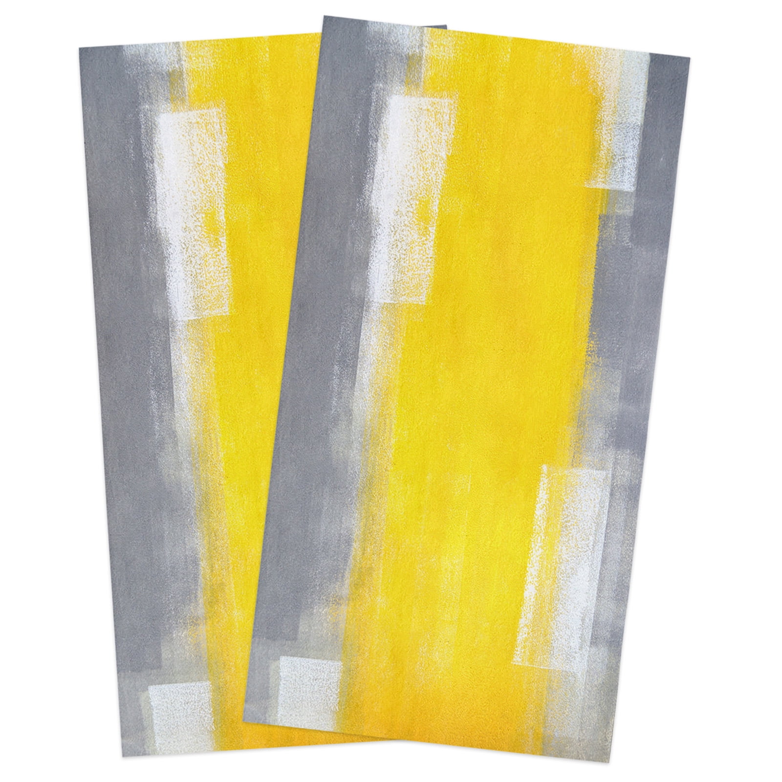 Grey and Yellow Kitchen Towels Set of 2, Abstract Art Oil Painting