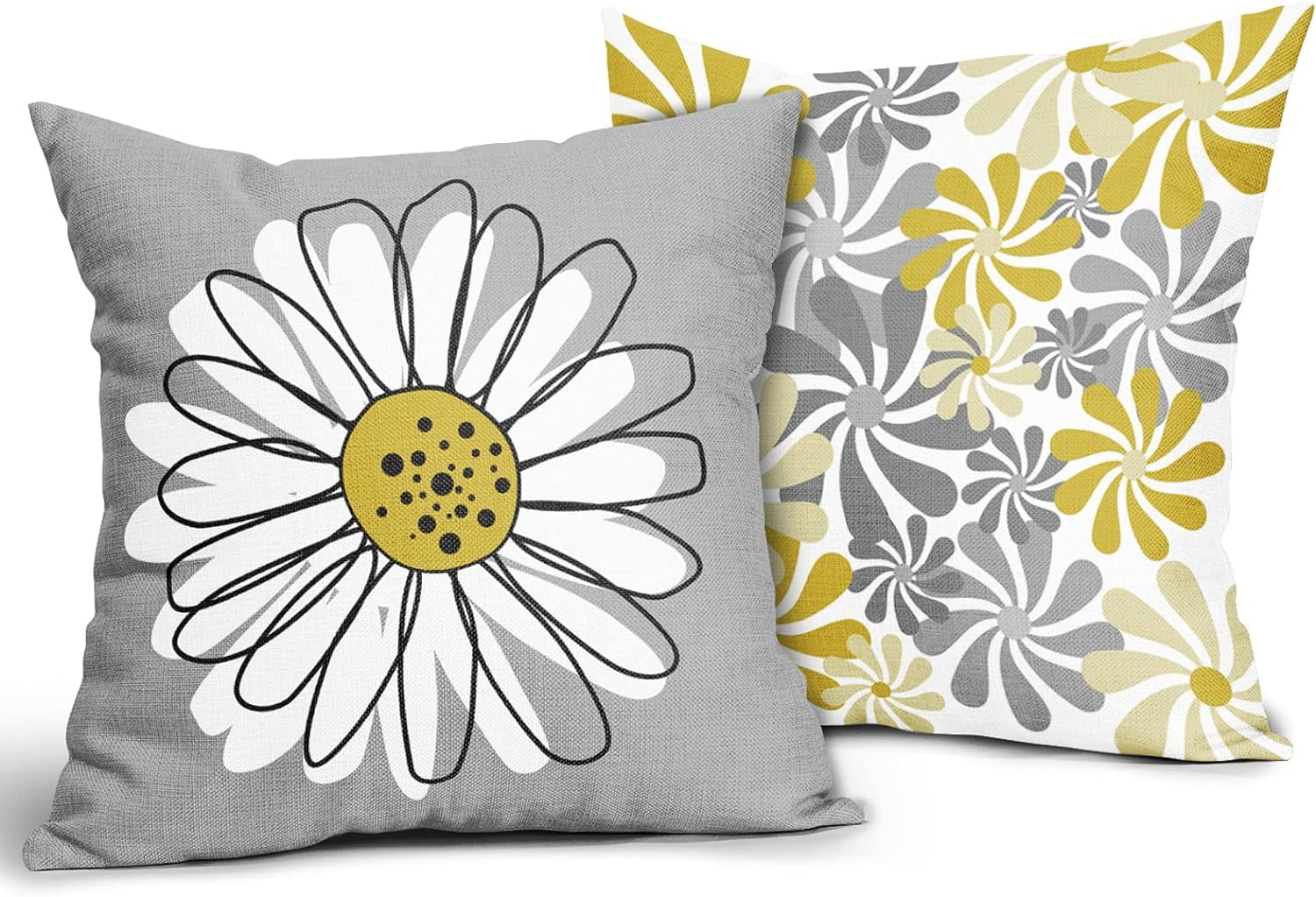 Daisy Pillow Covers 18x18 Inch Set Of 2 - Plush Faux Fur Farmhouse Decor For Sofa & Outdoor