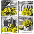 thumbnail image 1 of Grey and Yellow Rose Wall Art Bedroom Bathroom Decor Yellow Flower Canvas Prints Artwork for Living Room Black and White Romantic Love Wall Pictures Floral Painting Kitchen Home Decoration 12x12" 4Pcs, 1 of 6