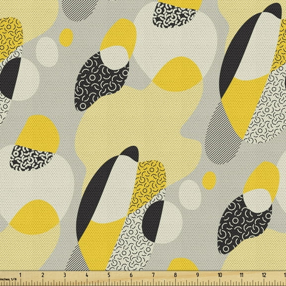 Grey Yellow Sofa Upholstery Fabric by the Yard, Abstract Bubbles Contemporary Art Style, Decorative Fabric for DIY Home Accents, 10 Yards, Dust Eggshell by Ambesonne