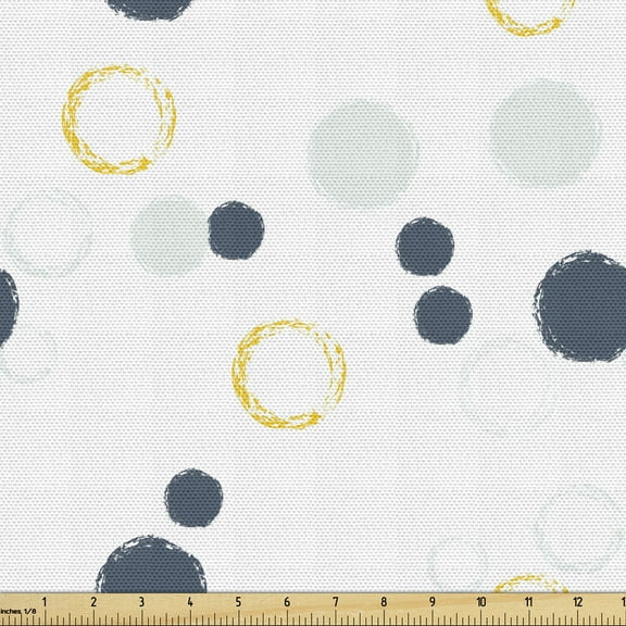 Grey Yellow Sofa Upholstery Fabric by the Yard, Rhythmic Simplistic Bubbles Charcoal Strokes Circles, Decorative Fabric for DIY & Home Accents, 2 Yards, Purpleblue Pale Yellow by Ambesonne