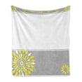 thumbnail image 1 of Grey and Yellow Soft Flannel Fleece Throw Blanket, Modern Futuristic Border with Geometric Flower Frame, Cozy Plush for Indoor and Outdoor Use, 70" x 90", Pale Grey Marigold, by Ambesonne, 1 of 5