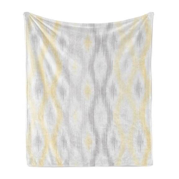 Grey and Yellow Soft Flannel Fleece Throw Blanket, Sketchy Hand Drawn Abstract Chain Like Design, Cozy Plush for Indoor and Outdoor Use, 70" x 90", Pale Grey and Yellow, by Ambesonne