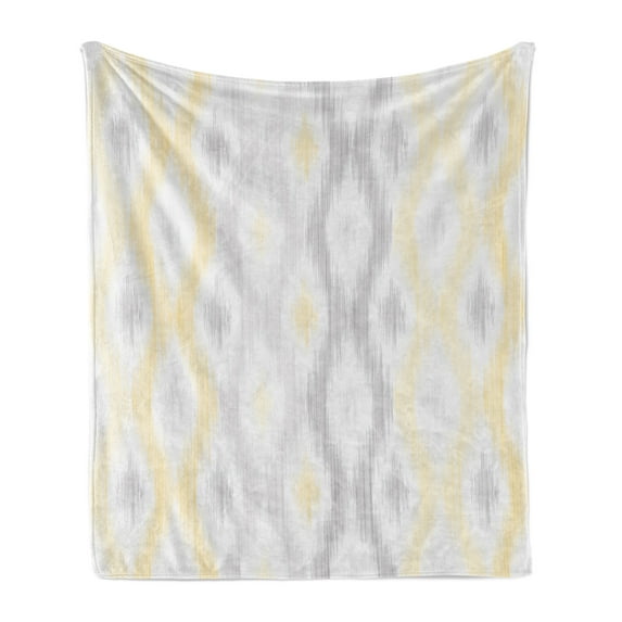Grey and Yellow Soft Flannel Fleece Throw Blanket, Sketchy Hand Drawn Abstract Chain Like Design, Cozy Plush for Indoor and Outdoor Use, 70" x 90", Pale Grey and Yellow, by Ambesonne