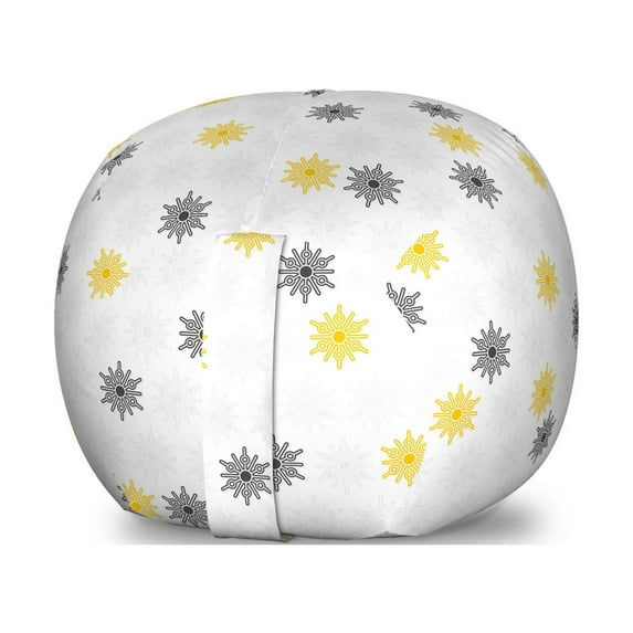 Grey and Yellow Storage Toy Bag Chair, Moroccan Style Modern Sun Beam Flowers with Rounds Dots Image, Stuffed Animal Organizer Washable Bag, Small Size, Pale Grey Black, by Ambesonne