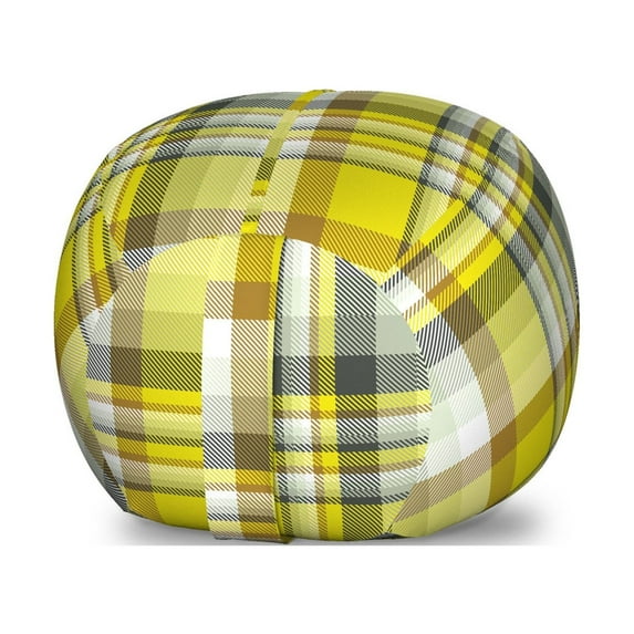Grey Yellow Storage Toy Bag Chair, Vibrant Madras Plaid in Vivid Tones, Stuffed Animal Organizer Washable Bag, Small Size, Yellow Multicolor, by Ambesonne