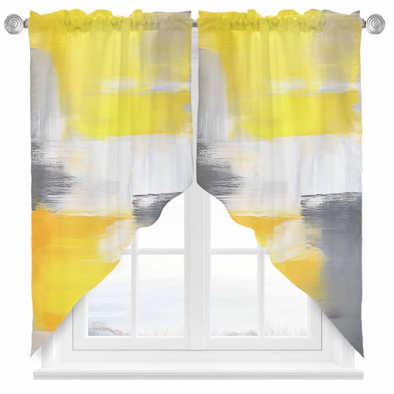 Grey Yellow Swag Curtain Valance for Windows, Mottled Oil Painted Texture Abstract Modern Art Window Treatments Short Swag Topper for Kitchen Windows Bathroom Bedroom, 36"x36"