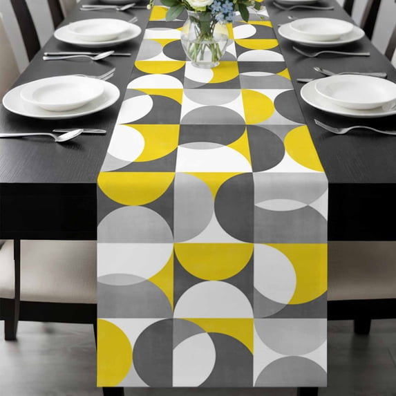 Grey Yellow, Table Runner 108 Inches Long, Middle Century Abstract Geomrtry Kitchen Coffee Dining Table Decoration for Home Party Birthday Wedding Home Decor 13x108 Inches