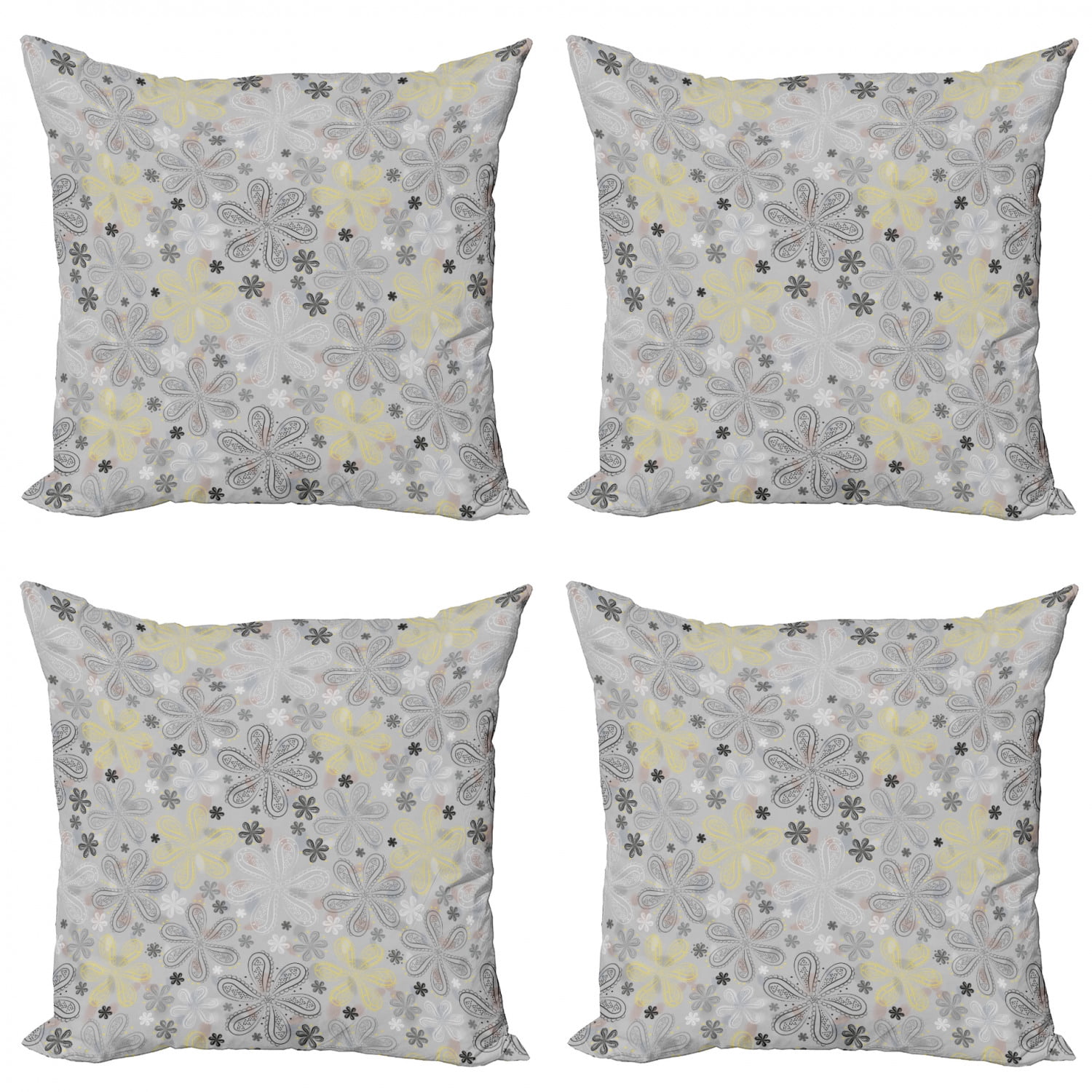 Grey and Yellow Throw Pillow Cushion Case Pack of 4, Bohem Style