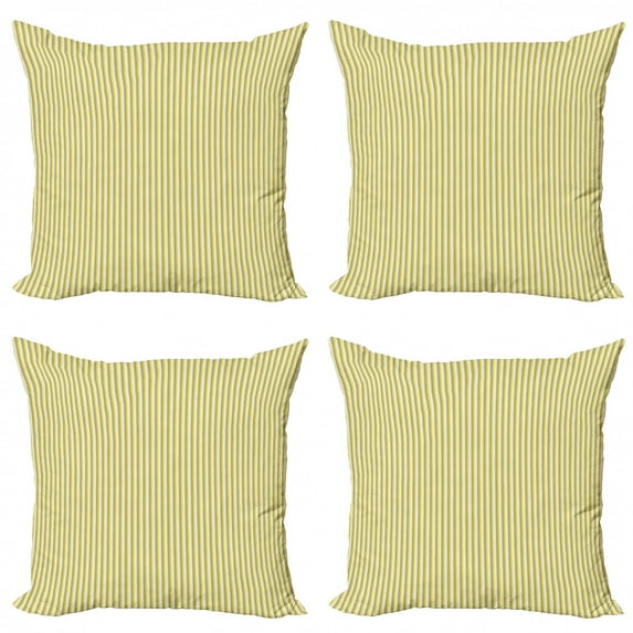 Ambesonne Vintage Throw Pillow Cover 4 Pack, Retro Style Stripes, 24", Pale Yellow White