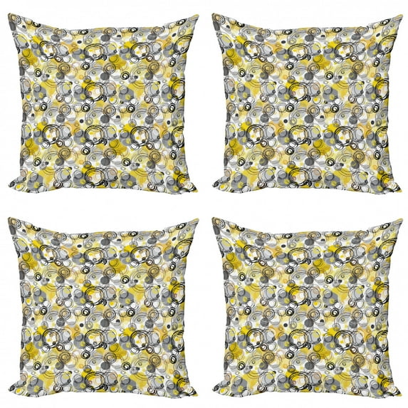 Ambesonne Geometric Throw Pillow Cover 4 Pack, Sketchy Circles, 20", White Beige