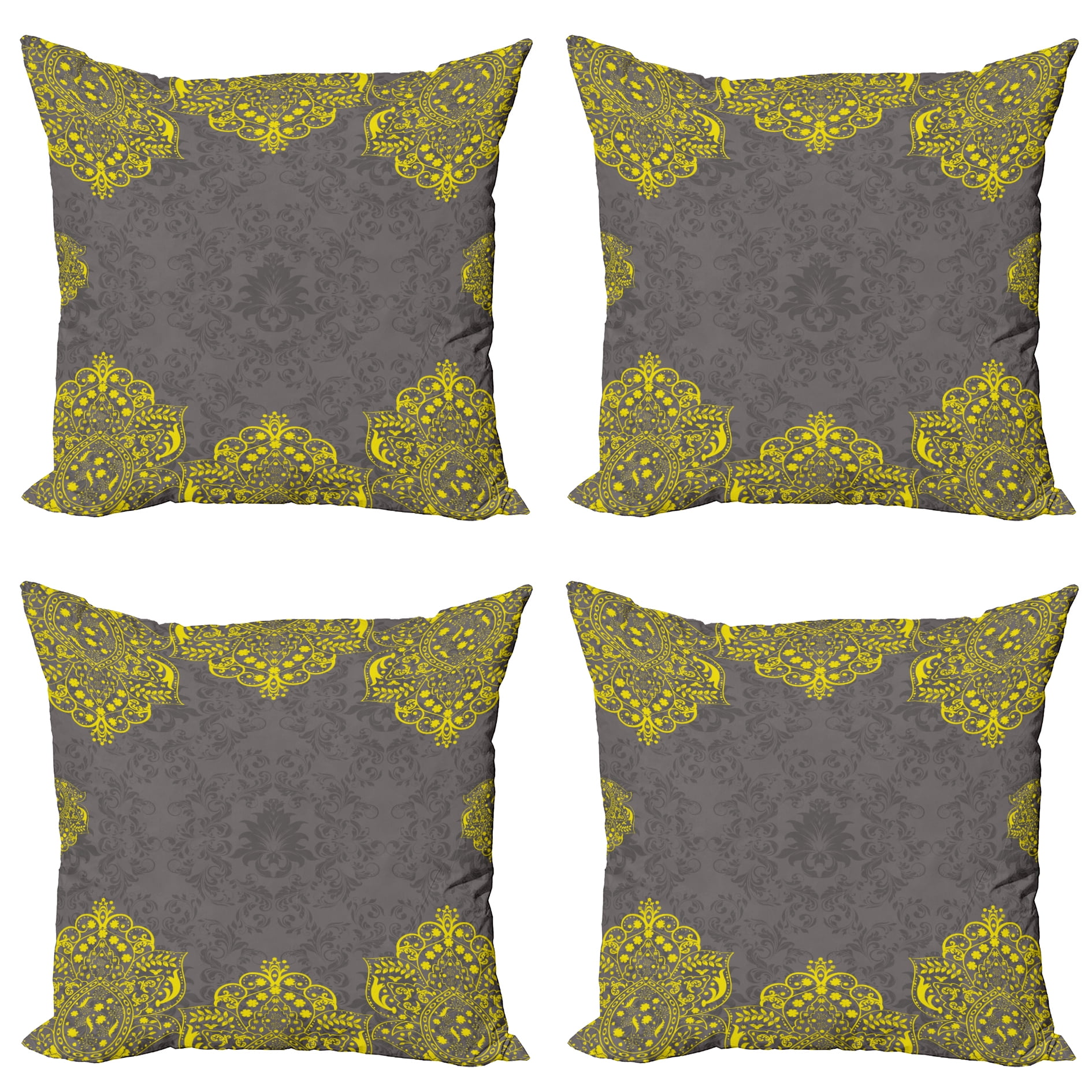 Grey and Yellow Throw Pillow Cushion Case Pack of 4, Traditional