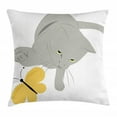 thumbnail image 1 of Grey and Yellow Throw Pillow Cushion Cover, Cat Pet Feline Best Friend Playing with Spring Butterfly Print, Decorative Square Accent Pillow Case, 20 X 20 Inches, Black Marigold and Grey, by Ambesonne, 1 of 2