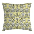 thumbnail image 1 of Grey and Yellow Throw Pillow Cushion Cover, Ethnic Indian Bohem Design with Flowers Leaves Swirls and Dots Image, Decorative Square Accent Pillow Case, 20 X 20 Inches, Black and White, by Ambesonne, 1 of 1