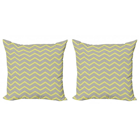 Ambesonne Modern Throw Pillow Cover 2 Pack, Yellow Grey Zig Zag, 16", Pale Grey and Mustard