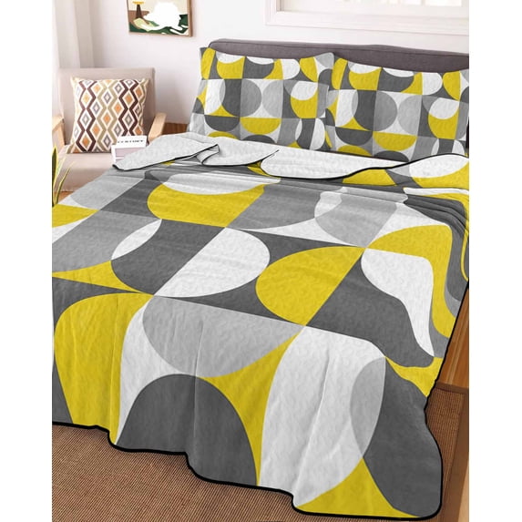 Grey Yellow, Twin Size Down Alternative Comforter, Lightweight Comforter Quilt Bedding Set with Pillow Shams Middle Century Abstract Geomrtry All Seasons Bed Comforter Duvet Insert 68"x86"
