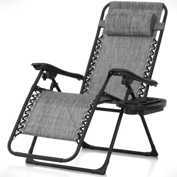 Grey Zero Gravity Chair, Zero Gravity Recliner, Zero Gravity Lounge Chair, Reclining Outdoor Chair, Anti-Gravity Chair for Indoor & Outdoor, Folding Reclining Chair w/Side Tray, Grey