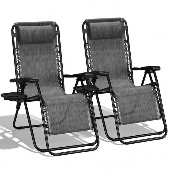 Grey Zero Gravity Lounge Chair Set of 2, Adjustable Outdoor Folding Chaise