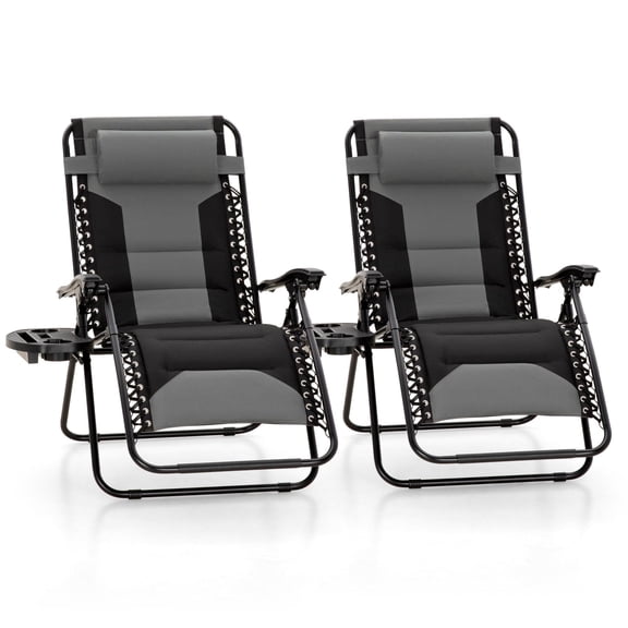 Grey Zero Gravity Recliner Chair Set Of 2 With Cup Holder And Adjustable Pillow