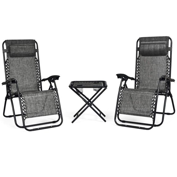 Grey Zero Gravity Recliner Chair Set With Folding Side Table 3-Piece