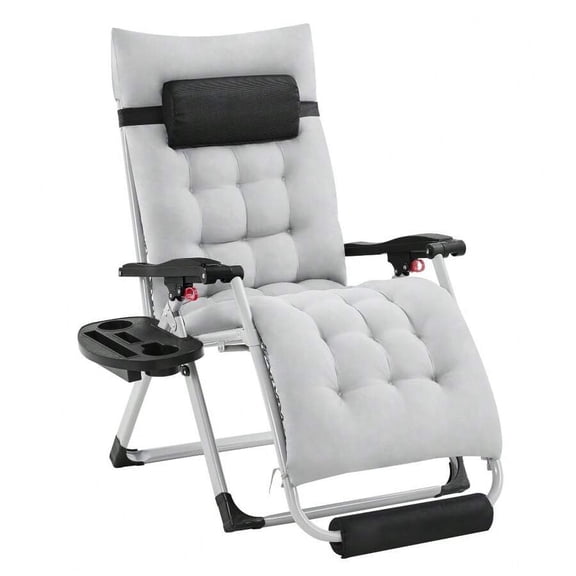Grey Zero Gravity Recliner Chair With Removable Headrest, Side Tray And Footrest For Indoor Outdoor Use