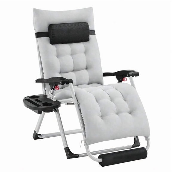 Grey Zero Gravity Recliner Chair With Removable Headrest, Side Tray And Footrest For Indoor Outdoor Use