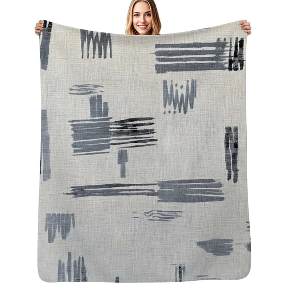 Grey abstract fabric design Flannel Blanket Warm Soft Bedding Throws Winter Camping Chair Sofa Bed
