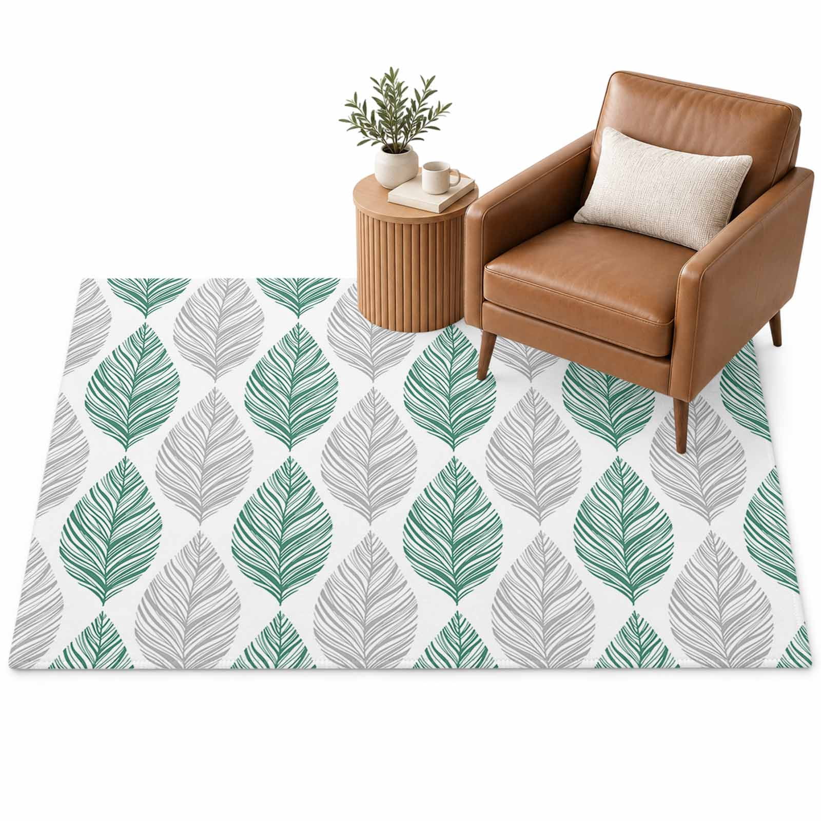 Grey and Area Rug 2.7'x5', Green Olive Leaf Texture Watercolor Soft Mat ...