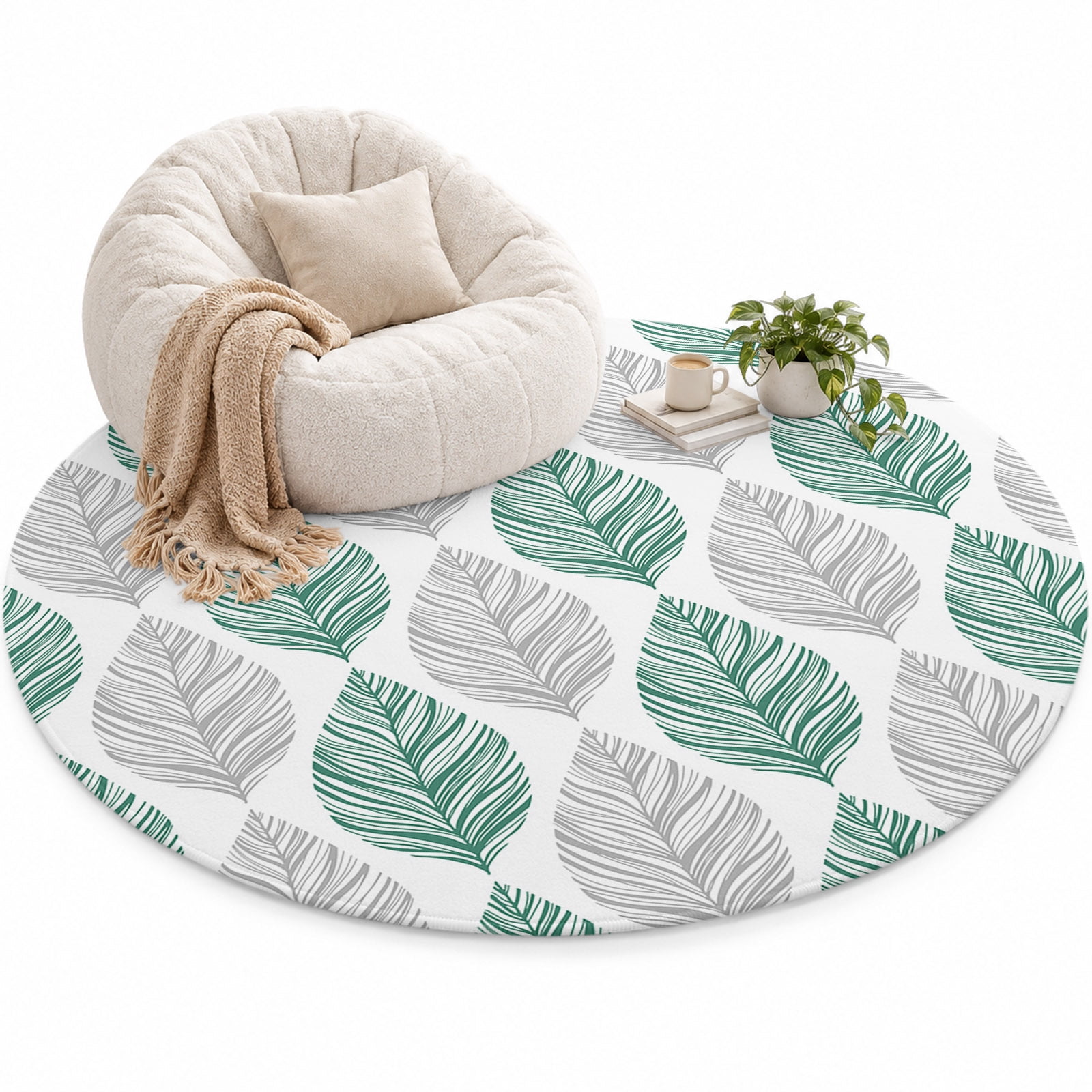 Grey and Area Rug 5', Green Olive Leaf Texture Watercolor Soft Mat Non ...