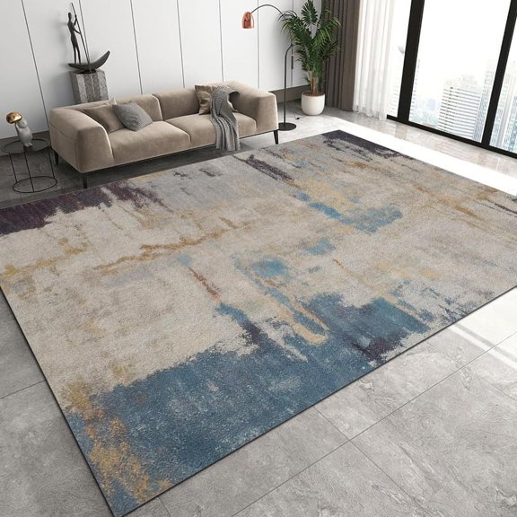 Grey and Blue Area Rugs for Living Room, Retro Cement Bedroom Carpet, Indoor Soft Carpet for Room Dorm Home Decor, 4' x 5'