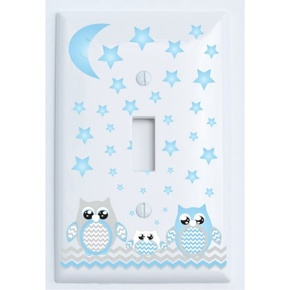 Grey and Blue Owl Light Switch Wall Plate and Owl Outlet Covers/Owl Nursery Decor