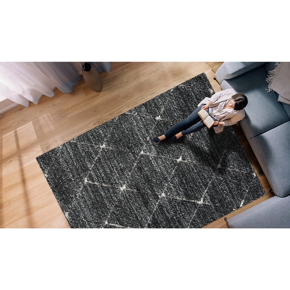 Grey and Cream Colorway - Rich Texture from Diamond Pattern - For Home Interior Decor - Harmless Rug